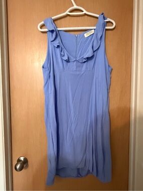 Light Blue Ruffle Neck Mini Dress